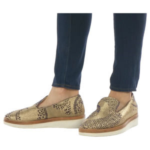 Free People Gold & Blue Metallic Leather Slip On Snake Eyes Loafers Size EU38